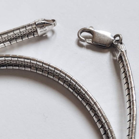 🩶 Vintage 925 Solid Sterling Silver Omega Link Snake Chain Necklace - Picture 6 of 7